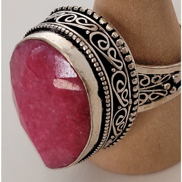 Sterling Silver Pink Agate Ring – Bohemian Statement Jewelry – Size 8.5 - Picture 2 of 13